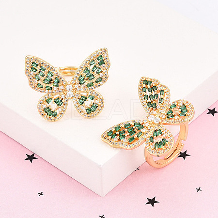 Adjustable Brass Micro Pave Cubic Zirconia Finger Rings for Women KK-T074-04G-1