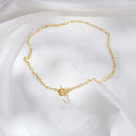 Minimalist Imitation Pearl Rice Pendant Stainless Steel PaPerclip Chain Necklaces for Everyday Women's Wear LS-OX8079-2-1