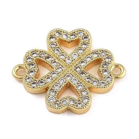Rack Plating Brass Micro Pave Clear Cubic Zirconia Clover Connector Charms KK-A234-042G-1