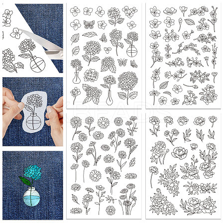4 Sheets 11.6x8.2 Inch Stick and Stitch Embroidery Patterns DIY-WH0455-052-1