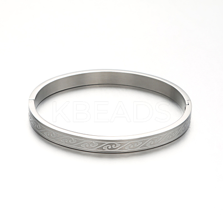 Tarnish Resistant Beautiful Design Carved Vine 304 Stainless Steel Bangles BJEW-D376-15P-B-1