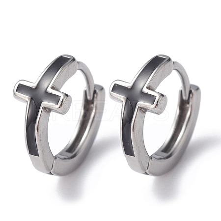 Non-Tarnish 316 Stainless Steel Cross Hoop Earrings for Men Women EJEW-C045-02-1
