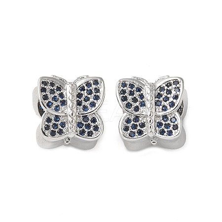 Butterfly Brass Micro Pave Cubic Zirconia European Beads KK-C086-16P-02-1