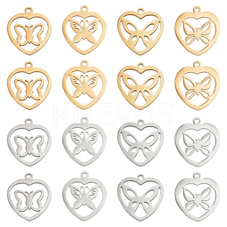 16Pcs 8 Style 201 Stainless Steel Pendants STAS-UN0032-09-1