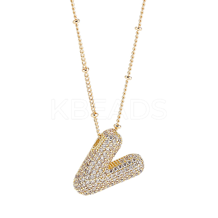 1Pc Brass Micro Pave Cubic Zirconia Letter Pendant Necklaces NJEW-LP0001-43V-G-1
