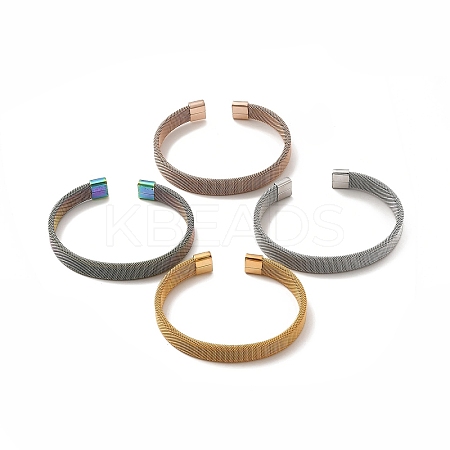 304 Stainless Steel Flat Mesh Chains Shape Open Cuff Bangle for Women BJEW-C0033-06-1