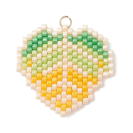 Glass Seed Beaded Maple Leaf Pendants PALLOY-MZ00889-02-1