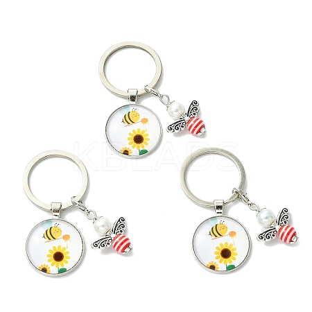 3Pcs Glass Pearl & Resin & Alloy Glass Keychains KEYC-YW00227-04-1