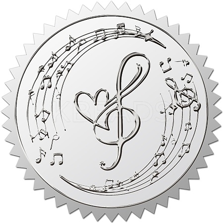 Round Plastic Silver Foil Embossed Picture Stickers DIY-WH0503-009-1