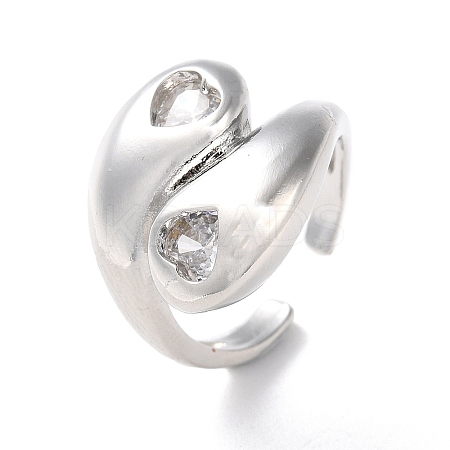 Rack Plating Brass with Clear Cubic Zirconia Open Cuff Rings RJEW-M158-06P-1
