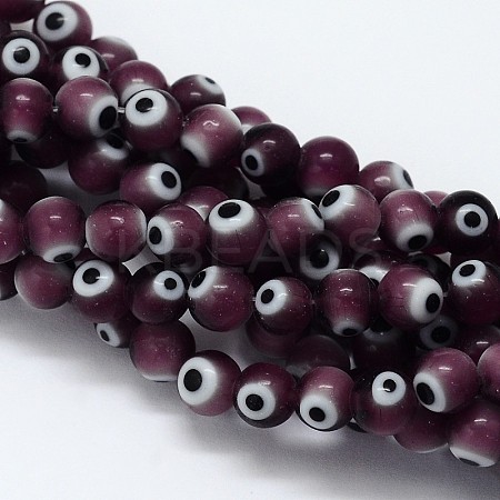Handmade Evil Eye Lampwork Round Bead Strands LAMP-L055-6mm-04-1