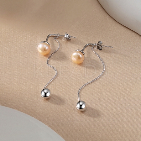 925 Sterling Silver Round Tassel Stud Earrings EJEW-D326-03P-1