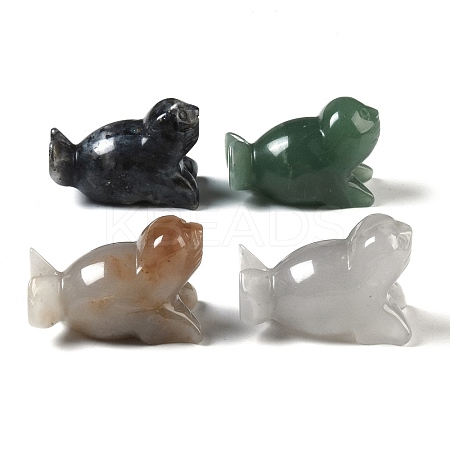 Natural Mixed Gemstone Carved Sea Lion Figurines DJEW-M015-08-1