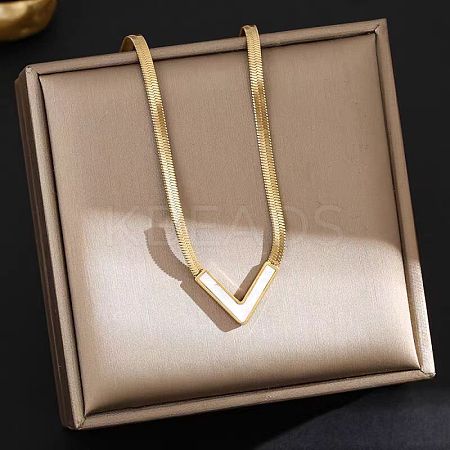 Letter V 304 Stainless Steel with Natural Shell Pendant Necklaces FS-WGFDEEC-02-1