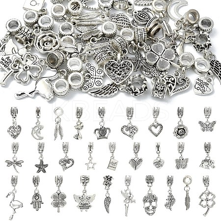 64Pcs 30 Styles Tibetan Style Alloy European Dangle Charms FIND-YW0006-73-1