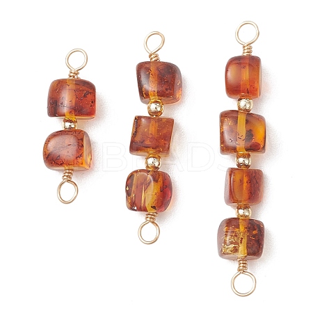3Pcs 3 Styles Natural Amber Cube Beaded Connector Charms PALLOY-JF04926-1