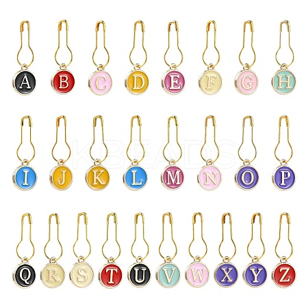 Alloy Enamel Flat Round with Letter A~Z Locking Stitch Marker Sets FIND-CJC0010-113-1