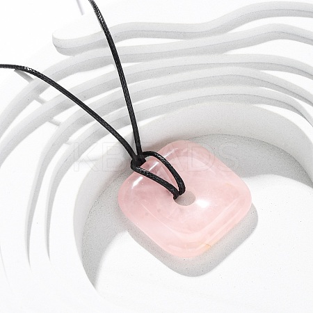 Natural Rose Quartz Square Pendants Black PU Leather Cord Necklaces NJEW-K285-01D-1