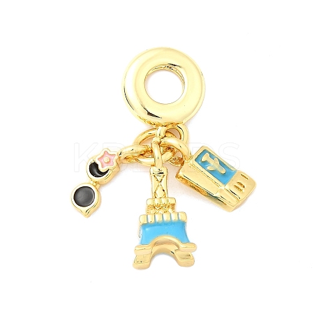 Brass Micro Pave Clear Cubic Zirconia European Dangle Charms KK-F904-03C-G-1