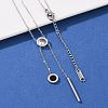 304 Stainless Steel Crystal Rhinestone Flat Round Pendant Y Necklaces NJEW-V001-03P-3