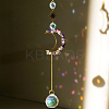 Natural Fluorite Chip Moon Pendant Hanging Ornaments G-PW0007-092G-1