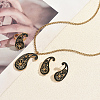 Vintage 201 Stainless Steel Enamel Paisley Stud Earrings & Pendant Necklace & Rings Sets ZB5227-1