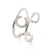 Clear Cubic Zirconia Initial Letter Open Cuff Ring RJEW-A012-01P-C-2