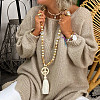 Wood & Synthetic Turquoise Beaded Peace Sign Mala Necklaces with Tassel for Women FS-WGC7FA0-01-3