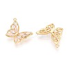 Brass Pave Clear Cubic Zirconia and Cat's Eye Pendants KK-T074-122G-2