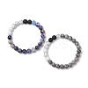 2 Pcs Round Natural & Synthetic Gemstone Stretch Bracelets Sets for Women BJEW-JB11014-1