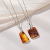 Natural Amber Rectangle Pendant 304 Stainless Steel Satellite Chain Necklaces NJEW-JN05981-01-1