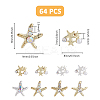 64Pcs 8 Styles Starfish Alloy Rhinestone Cabochon MRMJ-FH0001-40-2