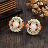 Bohemian Style Vintage Colorful Glass Seed Bead & Rhinestone Beaded Stud Earrings VY5957-2-1