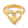 Heart with Letter Rack Plating Brass Micro Pave Clear Cubic Zirconia Adjustable Rings for Women RJEW-I105-01G-K-2