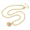 Brass Pave Pink and Clear Cubic Zirconia with Enamel Flower Pendant Ball Chain Necklaces NJEW-G183-04G-4
