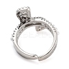 Rack Plating Brass Micro Pave Cubic Zirconia Bowknot Open Cuff Rings for Women RJEW-C080-04P-3