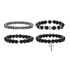 4Pcs 4 Style Natural Eyeless Obsidian & Lava Rock Beaded Bracelets Set BJEW-JB09085-1
