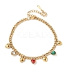 304 Stainless Steel Rhinestone Heart Charm Bracelets BJEW-V011-01G-01-1