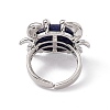 Natural Lapis Lazuli Crab Open Cuff Ring RJEW-I090-01P-11-3