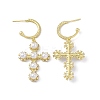 Cubic Zirconia Ring with Cross Dangle Stud Earrings with Plastic Pearl Beaded EJEW-I277-08G-2