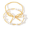 2Pcs Bohemian Bowknot Brass & Glass Pearl Beaded Stretch Bracelets for Women RB2113-1