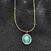 Imitation Cat Eye Oval Pendant Necklace with Round Snake Chains X-NJEW-G085-06G-1