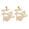 Brass Micro Pave Clear Cubic Zirconia Pendants ZIRC-F124-01G-1