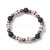 2Pcs Halloween Skull Synthetic Turquoise & Round Lava Rock & Synthetic Non-Magnetic Hematite Beaded Stretch Bracelet Sets for Women BJEW-JB10656-2