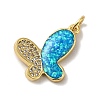 Rack Plating Brass Micro Pave Cubic Zirconia with Synthetic Opal Pendants KK-D088-07G-2
