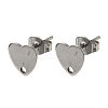 Non-Tarnish 304 Stainless Steel Heart Stud Earring Findings X-STAS-R063-37-1