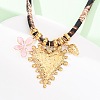 304 Stainless Steel Enamel Pink Flower Heart Pendant Leopard Print Polyester Cord Necklaces for Women NJEW-F352-04G-2