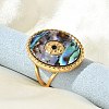 Oval 304 Stainless Steel & Paua Shell & Rhinestone Cuff Rings for Women RJEW-G346-06G-01-3