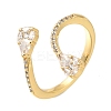Teardrop Rack Plating Brass Micro Pave Cubic Zirconia Open Cuff Rings for Women RJEW-M022-33G-1
