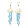 Natural Clam Shell Imitation Pearl Dangle Earrings EJEW-MZ00231-02-1